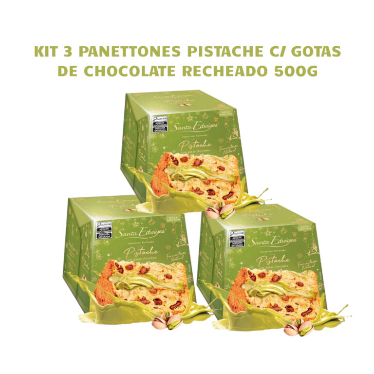 Kit Panetones 3 Unidades Pistache Gotas Chocolate 