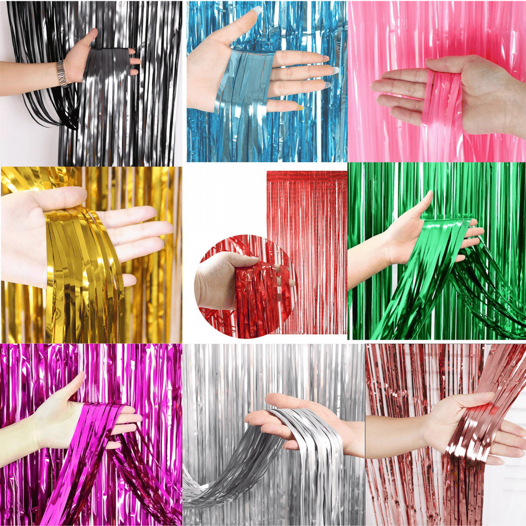 Cortina Metalizada com Fitilhos 2m x 1m Enfeite para Decoração de Festas e Eventos