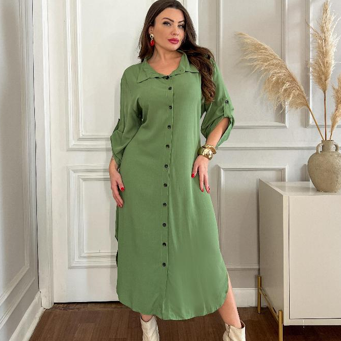 Vestido Femenino Longo, Chemise Plus Size Con Bot�