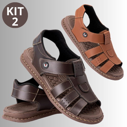 Kit 2 Pares de Sandalias Masculina de Couro Legiti