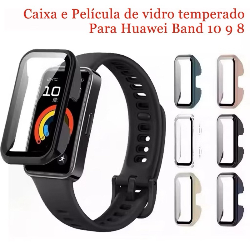 W.BILL Capa Case Caixa Película de vidro temperado Para Smartwatch huawei Band 10 9 8 de PC