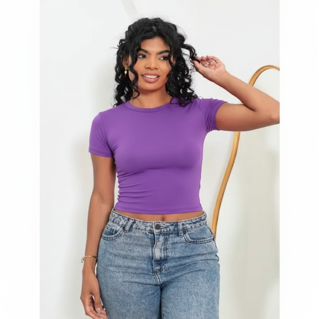 blusa Baby look Feminina Manga  Curta Baby Tee Slim Fit