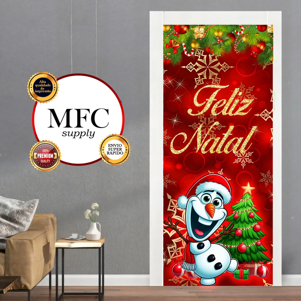 Capa Para Porta Decorativa Sublimado Em Tecido 0,85×2,10m, estampas NATALINAS.