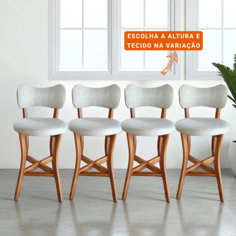 Banqueta alta balcão cozinha com Encosto Linho Be