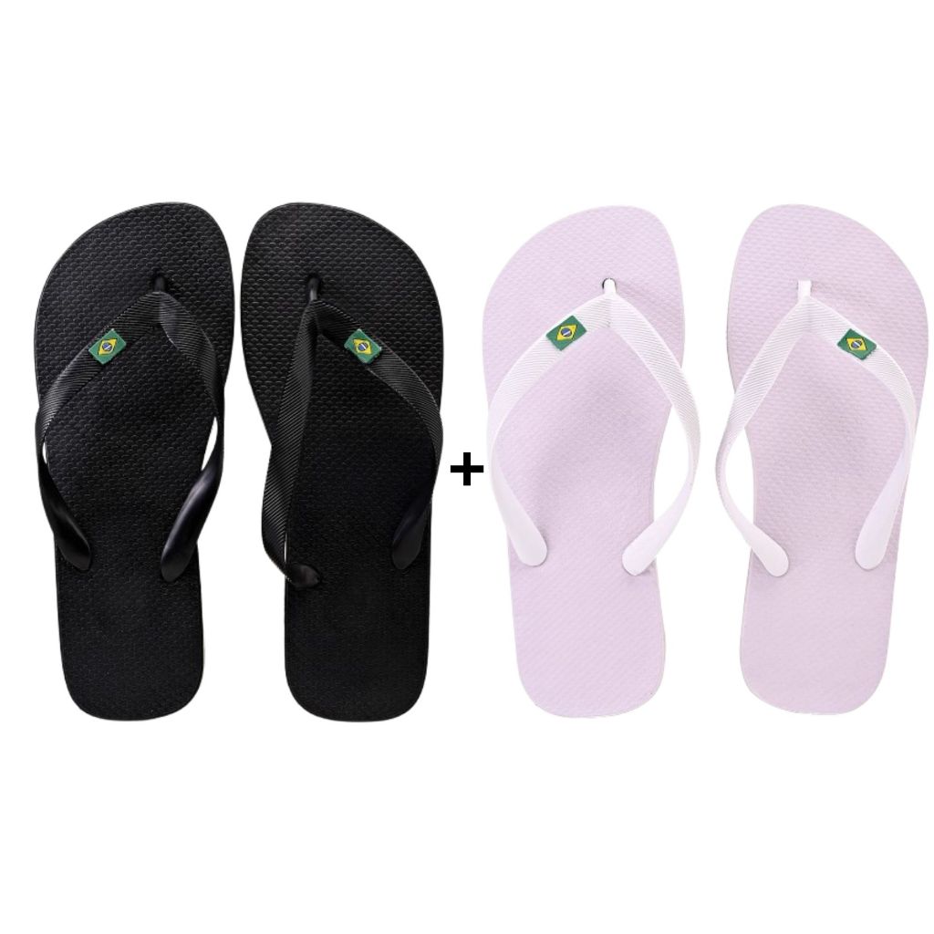 Kit Chinelo Masculino Feminino Branco Brasil Preto