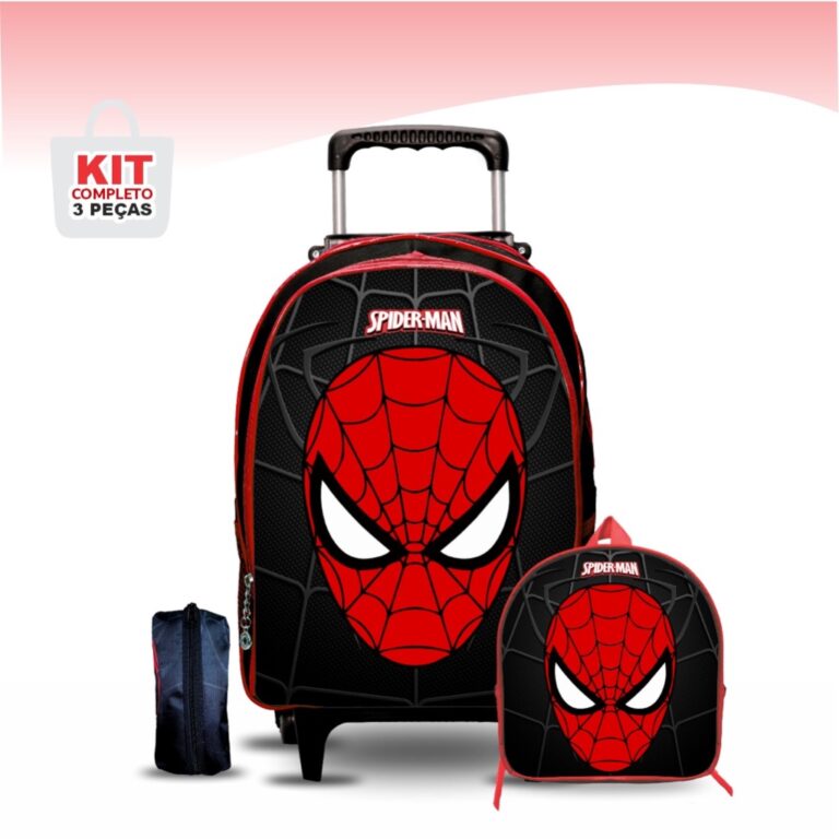 Kit Mochila Escolar aranha com Lancheira e Estojo 