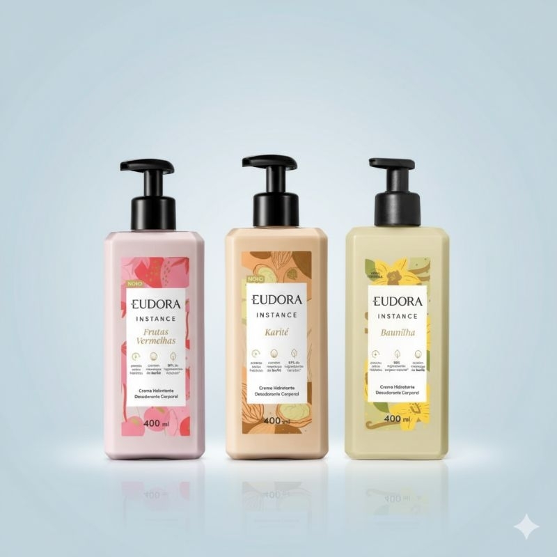 Eudora Instance Hidratante Corporal 400ml Algodão Ameixa Baunilha Frutas Vermelhas Karité Rosa Absol