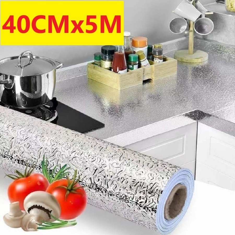 Papel De Alumínio Rolo Adesivo 40CMx5M 3D Prova Da Água Para Cozinha Prático E Simples