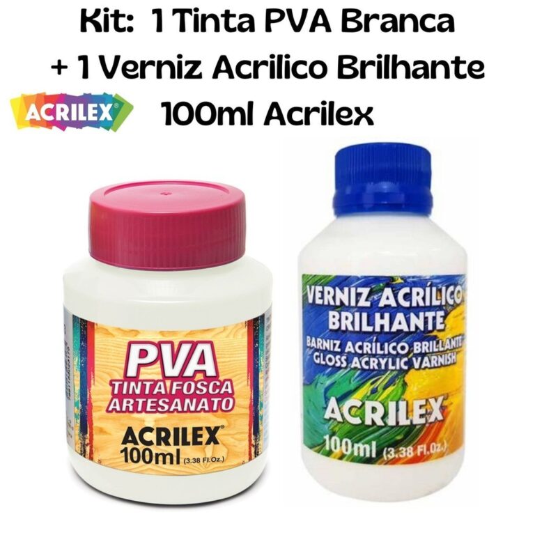 Kit 1Tinta Branca PVA 100ml + 1 Verniz Acrilico Br