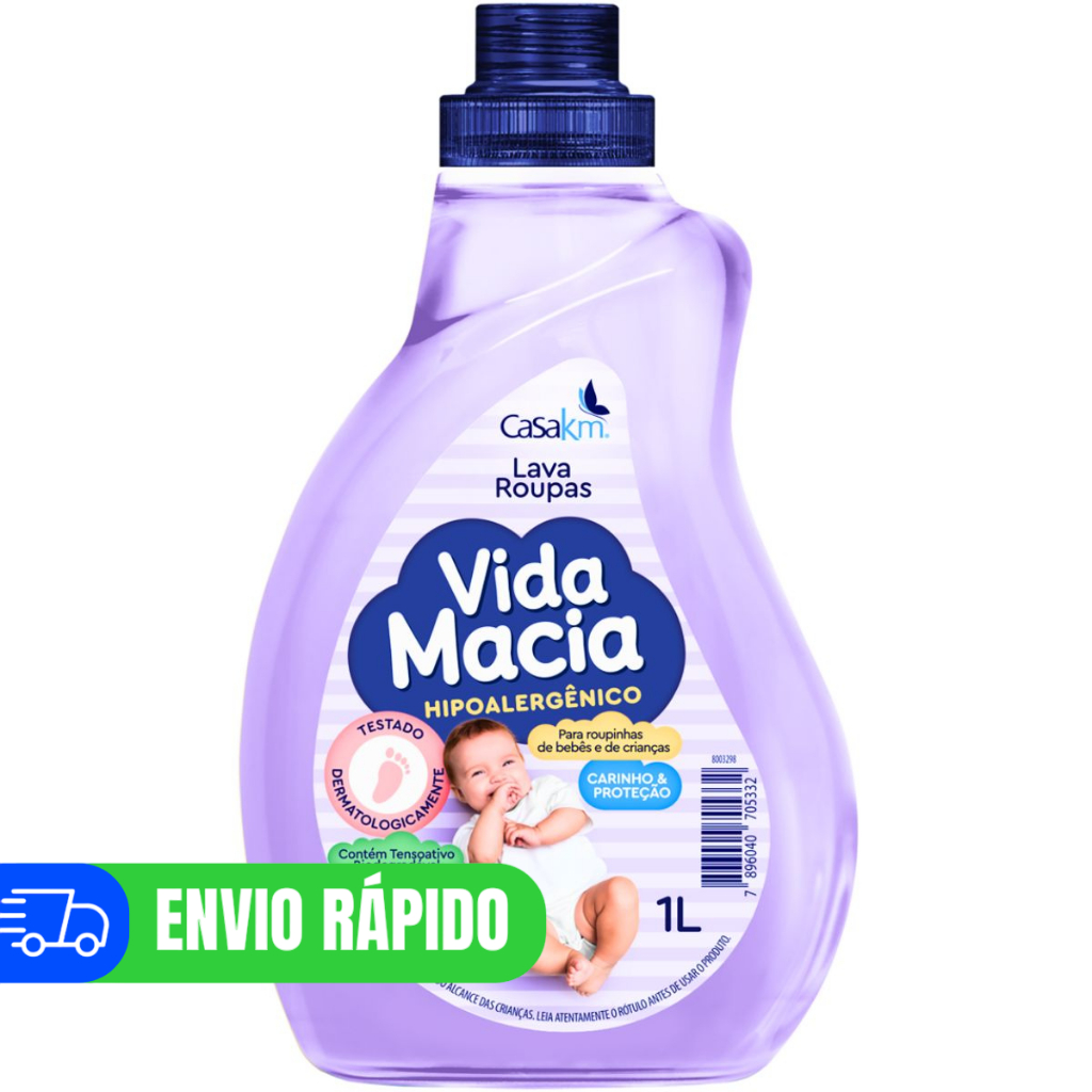 Lava Roupas Bebê Vida Macia 1L Sabão Liquido Tradicional