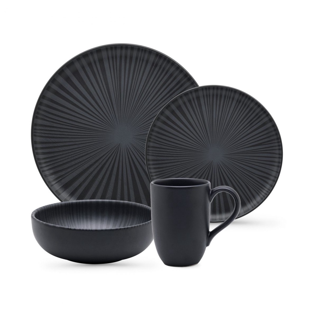 Aparelho de Jantar Lanche Caneca Bowl 16 Peças Flat Ônix Oxford Jogo De Pratos Jantar Preto