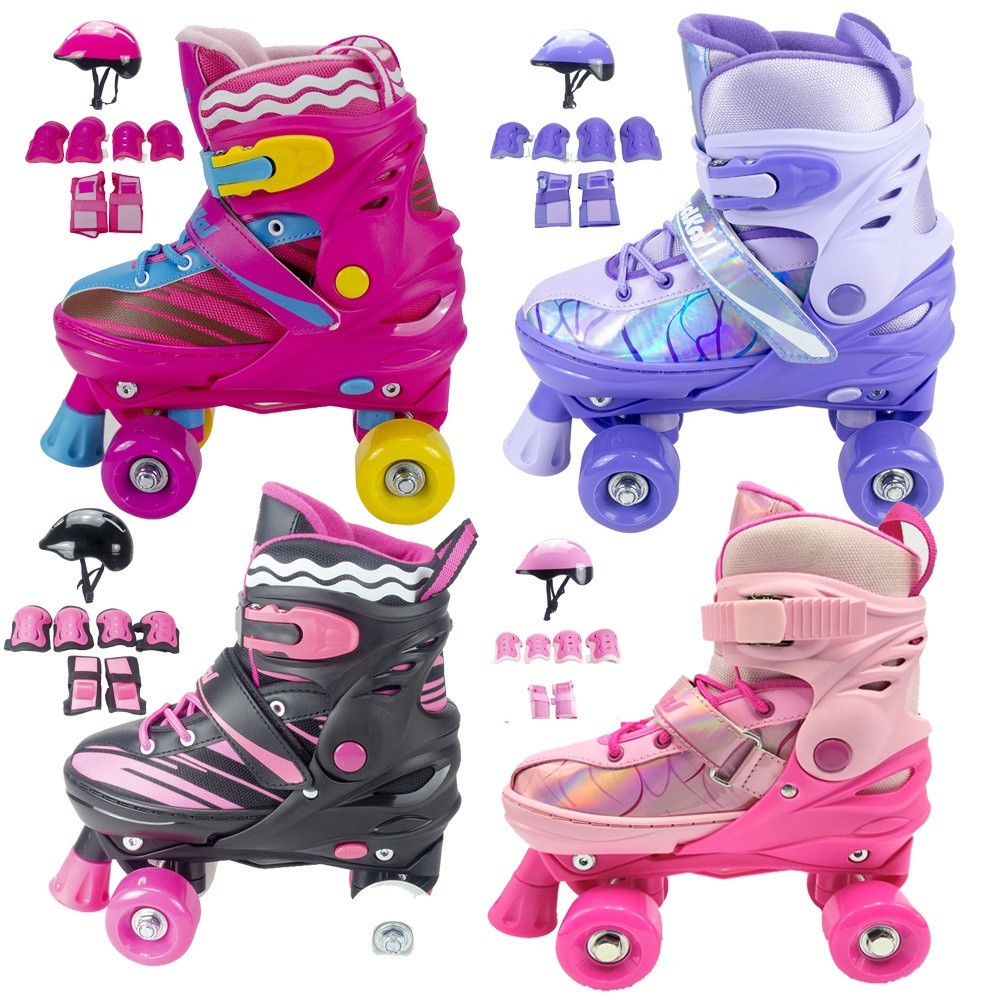Patins 4 rodas infantil Quad Feminino Roller + kit proteção – menina kit patins completo sou luna