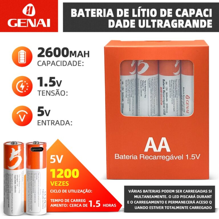 Kit 2 Pilhas Aa Recarregável 750mwh Genai Tipo C 