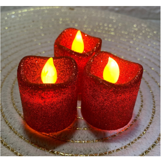 kit com 3 velas Glitter Luz De Chá De Led Cristal