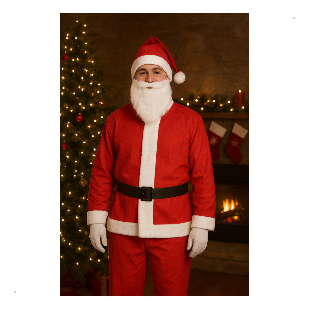 Fantasia Natalina Roupa Papai Noel Completa Adulto 5 Peças em Poliéster