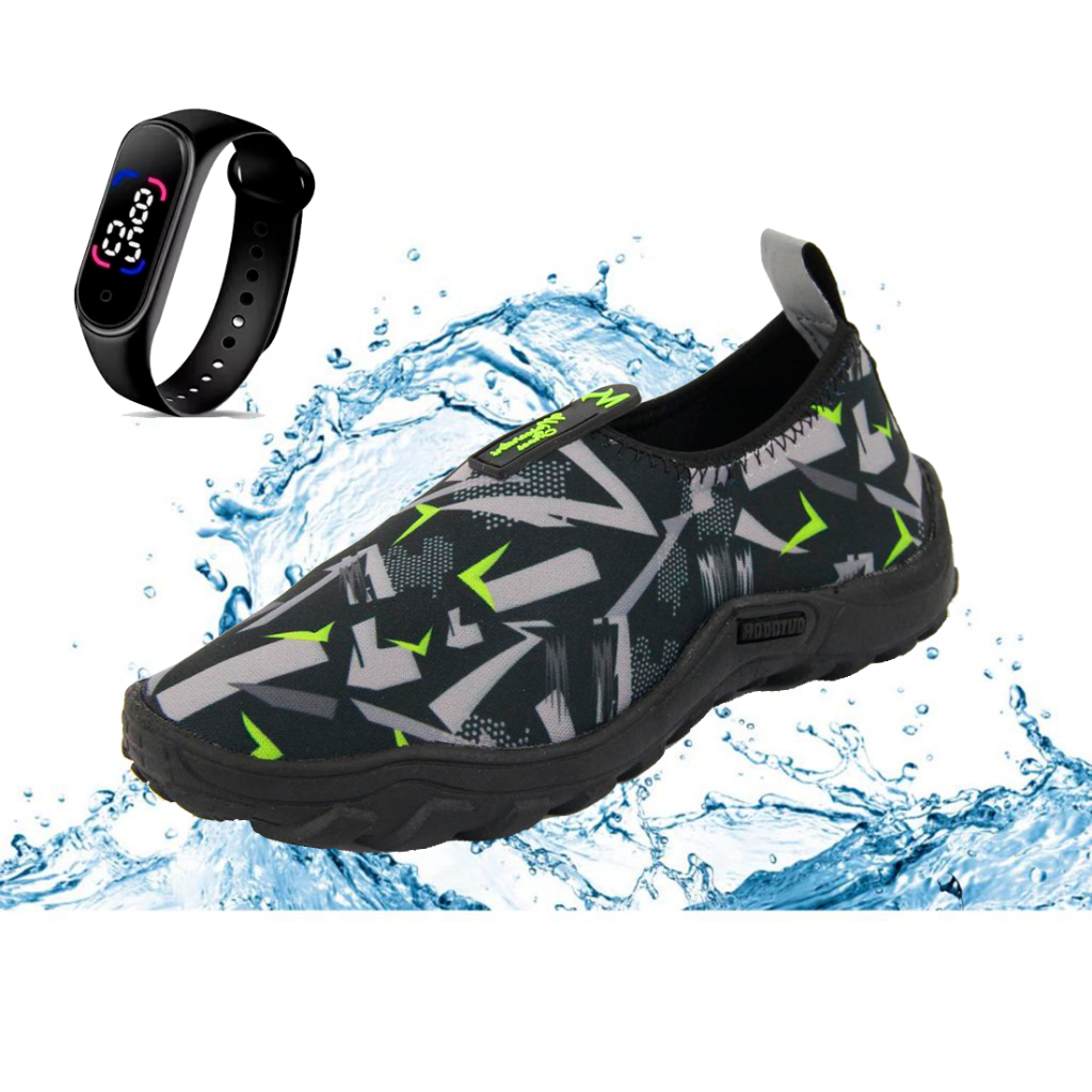 Sapatilha Aquática Náutica Com Sola Antiderrapante Confortável + RELÓGIO DIGITAL