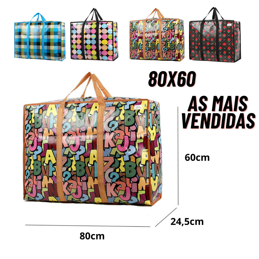 Sacola de Feira Grande Feira Zíper Impermeável Sacoleira Novos Modelos Média Pequena