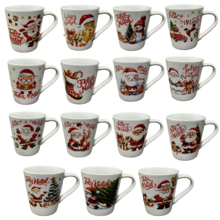Jogo Caneca Porcelana Feliz Natal Xícara Café Ch