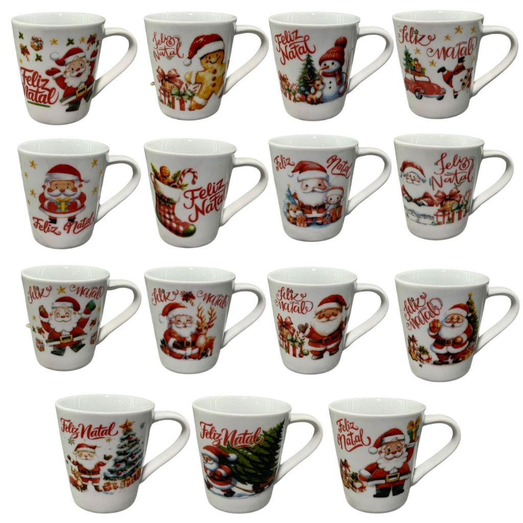 Jogo Caneca Porcelana Feliz Natal Xícara Café Chá Personalizada Enfeite Natalino
