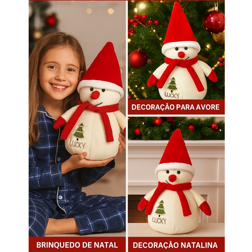 Boneco de Neve de Pelúcia Natalina 22cm  Decoração e Presente de Natal Fofo e Encantador