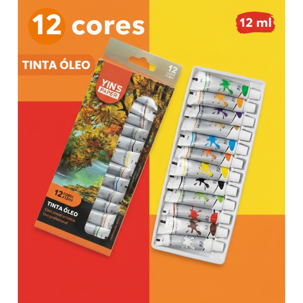 Kit de Tinta a Óleo 12 Cores, Para pintura artística Alta Qualidade
