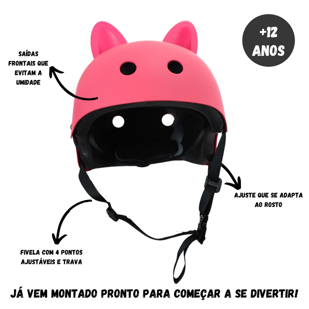 CAPACETE INFANTIL/ADULTO COM ORELHAS DE GATO MENINA ORIGINAL BICICLETA, PATINS , SKATE PROTEÇÃO