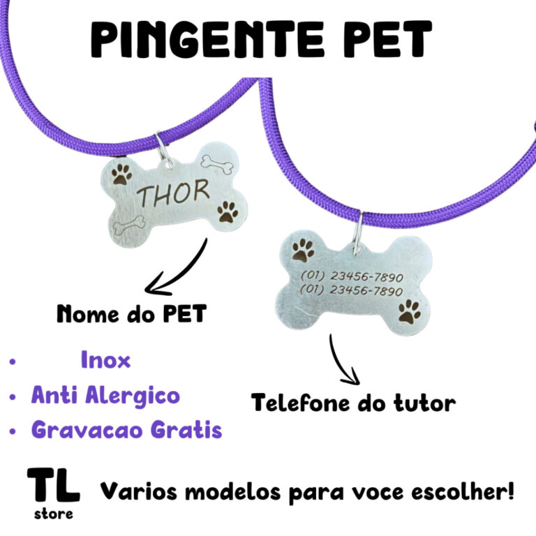 Placa de identificação Pet Anti Alergico Cachorr