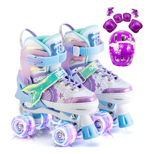Patins 4 Rodas Com Led Patins Infantil Menina + Ki