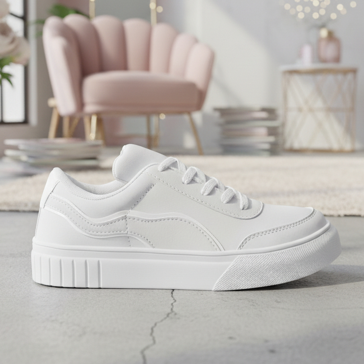 Tenis Branco Casual Sapato Feminino Confortavel Es