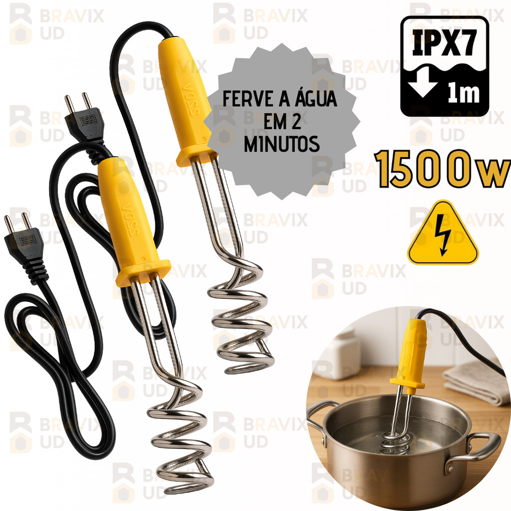 Aquecedor de Agua 1500 Watts +POTENTE Ebulidor Elétrico Portátil Rabo Quente 110V 220V Mergulhão SU