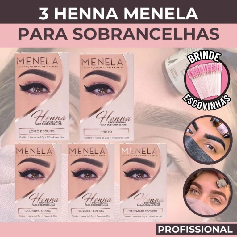 Kit 3 Henna Sobrancelha Menela Profissional + Fixa
