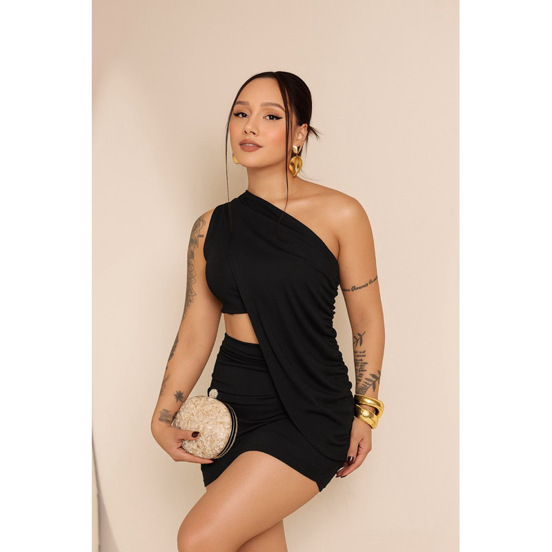 Conjunto Vestido Feminino Suplex Premium Um Ombro Nula Manca Moda Blogueirinha Verão Tendência 2025