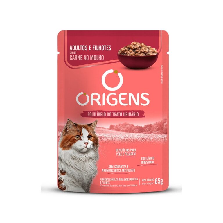 Sachê Origens Gatos Adultos e Filhotes Sabor Carn