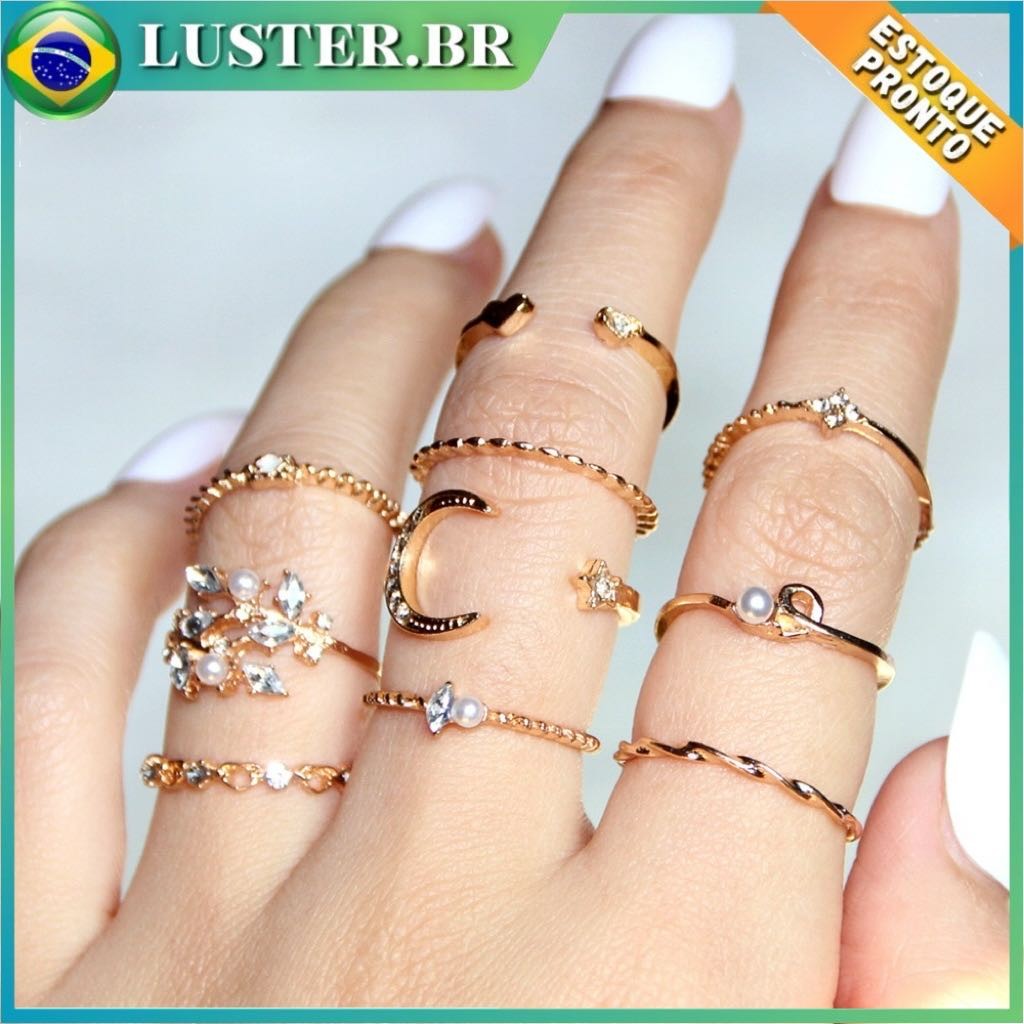 Conjunto De Anéis De Metal Estilo Ins Anel Ajustável Para Mulheres Acessórios De Joias Punk Moda