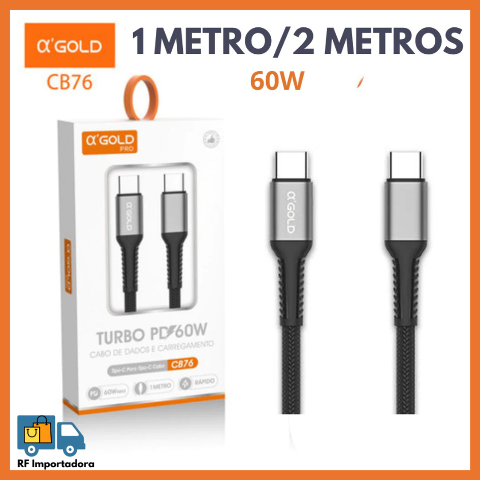 Cabo Carregador USB-C + Tipo-C Turbo 60W 1M/2M AGOLD