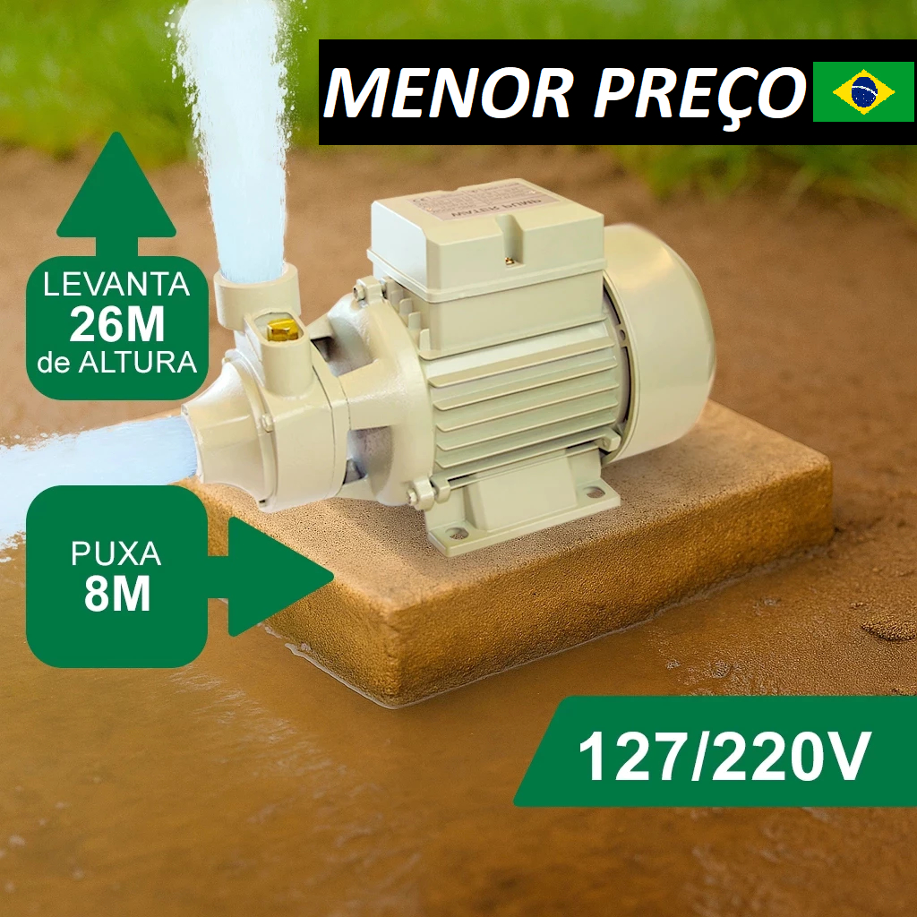 Bomba Dágua Periférica 1/2 HP (0,5CV) Bivolt 110V/220V Poço Cisterna Irrigação Residencial – Oferta