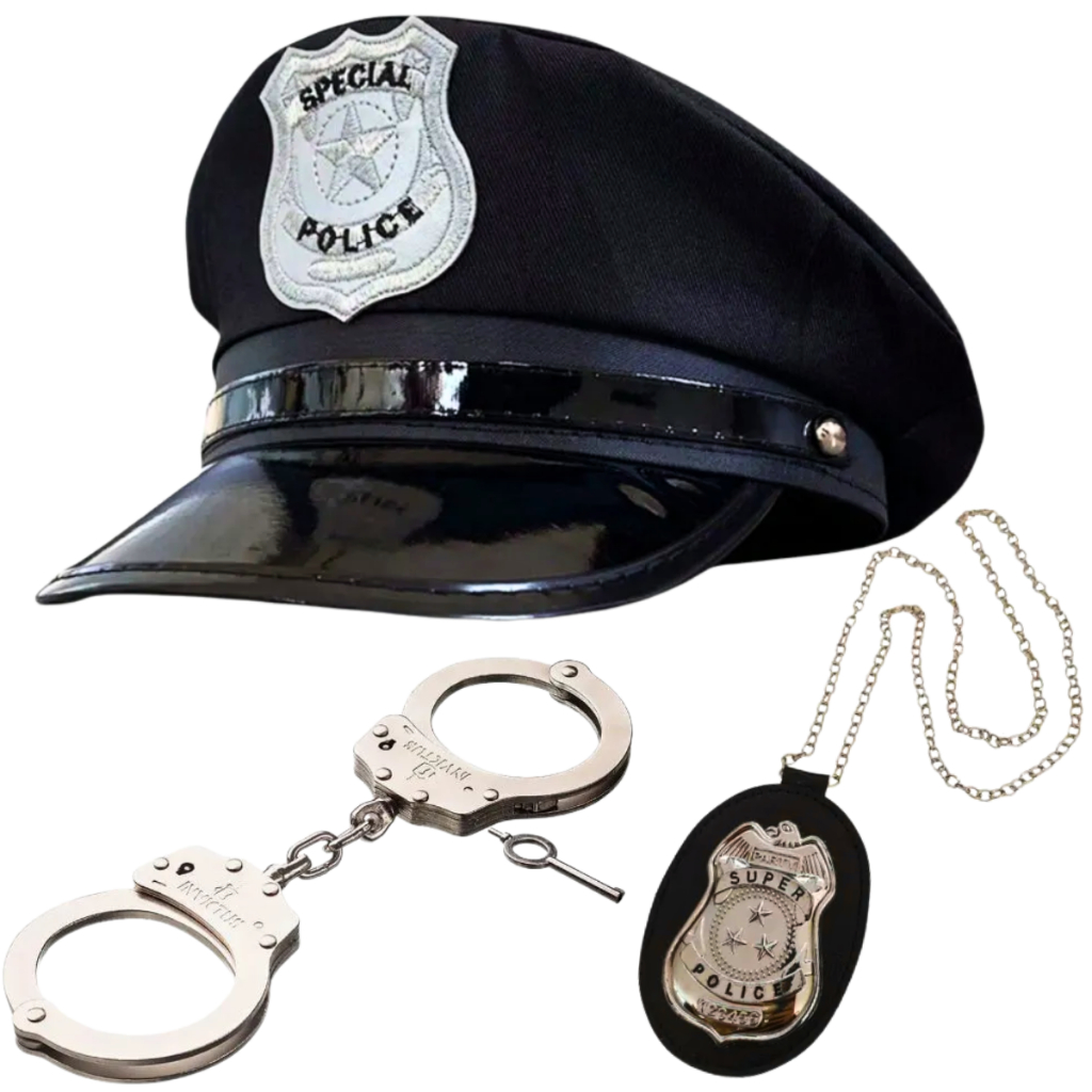 Fantasia De Policial Adulto Carnaval Cosplay Quepe, Algemas E Distintivo