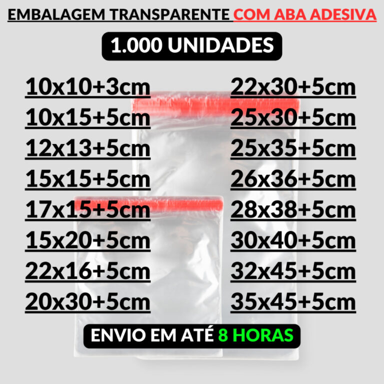 1000un Saco Transparente Adesivado Plástico C/ Ab