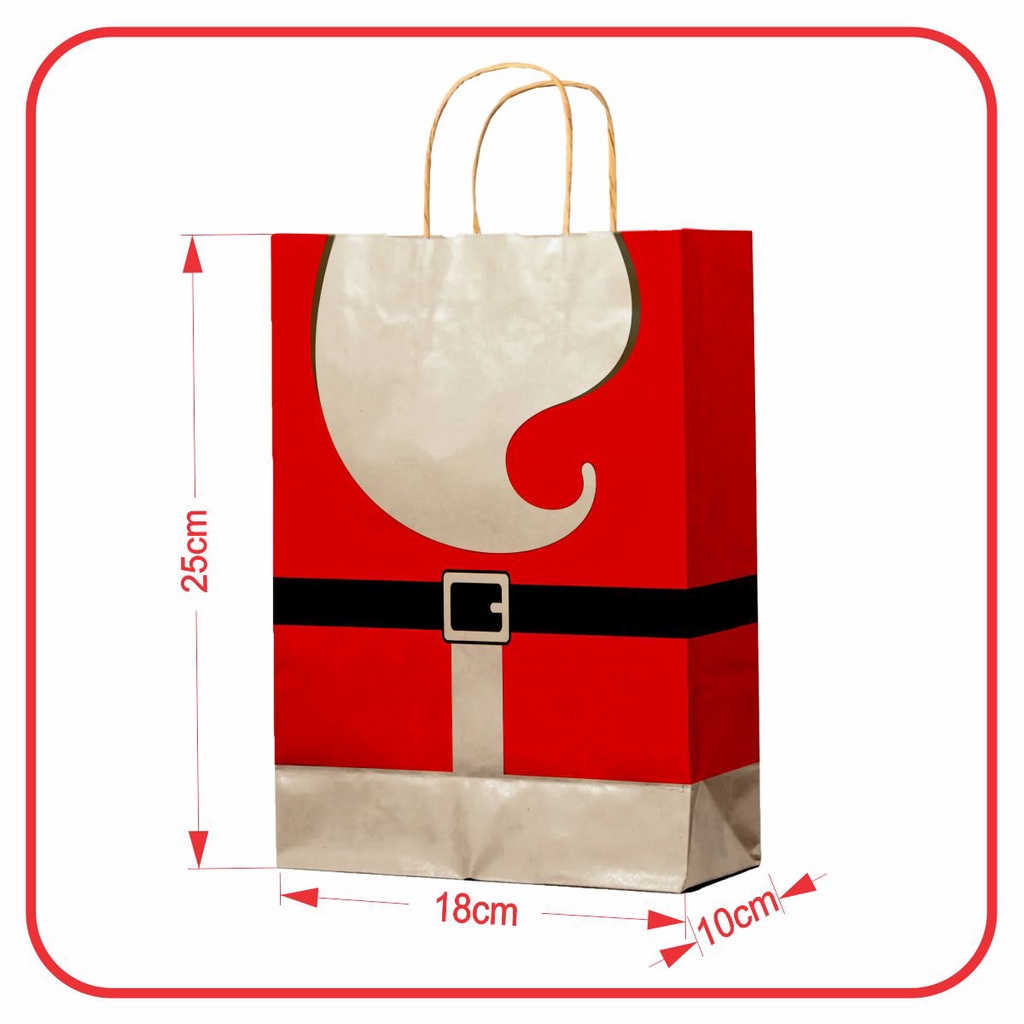 Sacola Kraft Feliz Natal Papai Noel 10 Unidades -18x10x25 PP