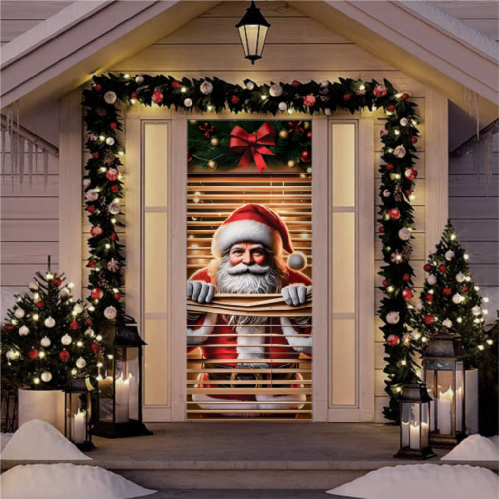 Capa de Porta Natalina Decorativa Painel em Tecido com Elástico Decore sua Casa no Natal