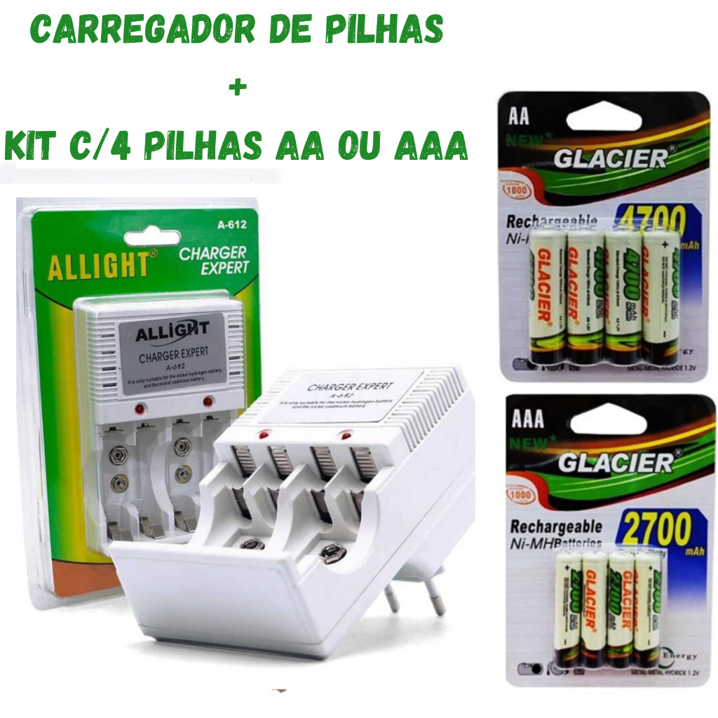 Carregador de pilhas AA/AAA + bateria universal de 9V, várias opções disponíveis no kit