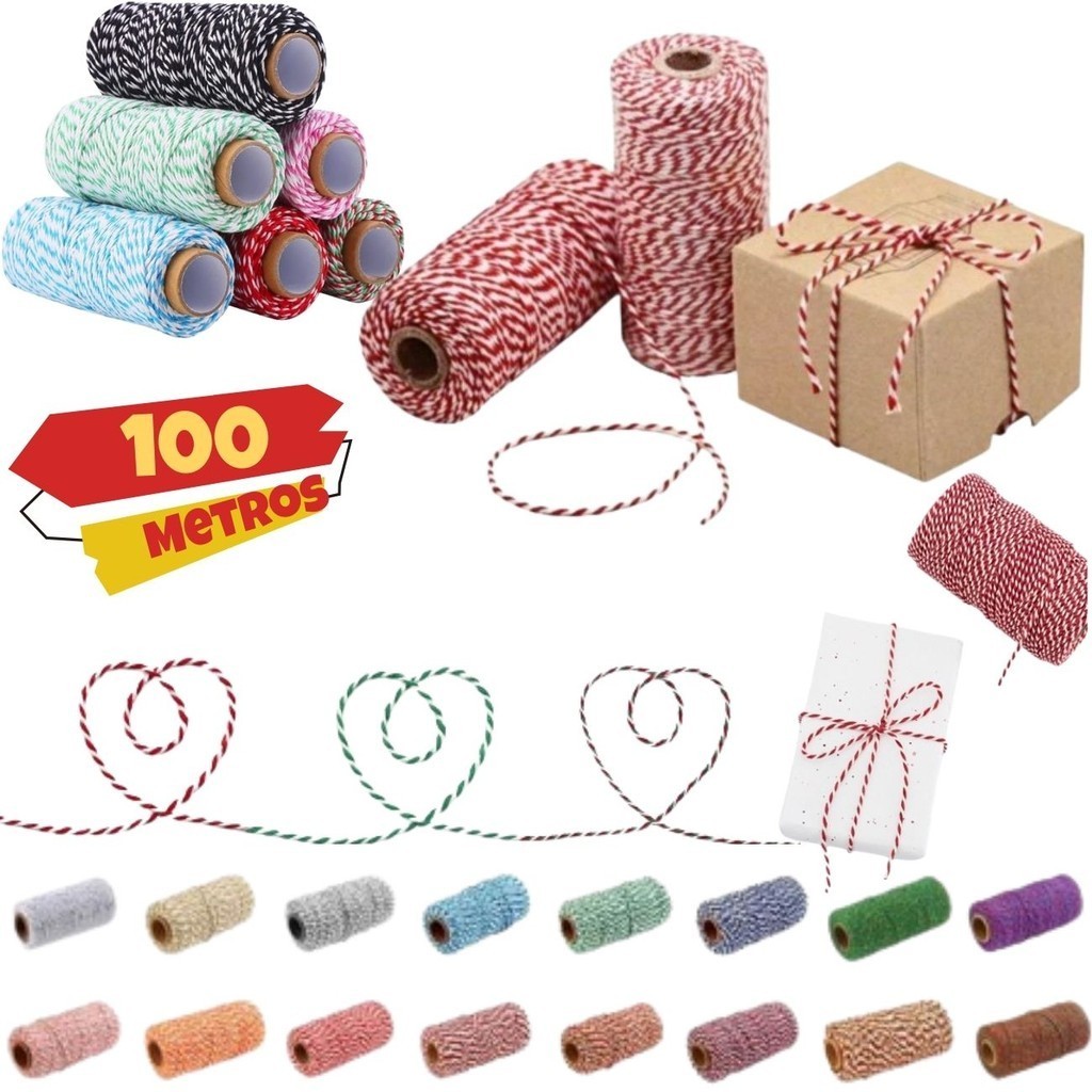 Barbante Twine Bicolor 100 METROS Cordão De Algodão Vermelho e Branco-Barbante Decoração Artesanato