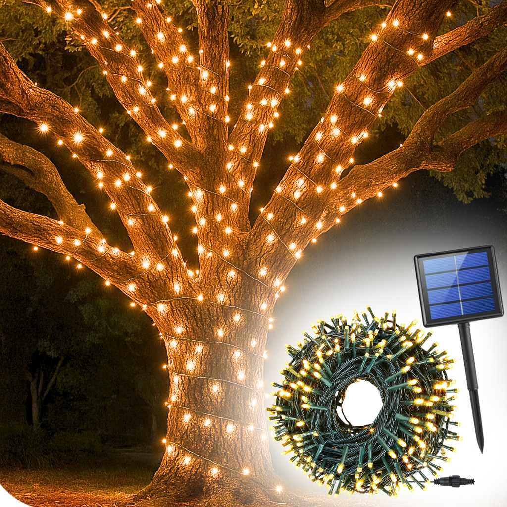 Cordão Pisca-pisca Solar Leds Luz De Natal 10 Metros Amarelo