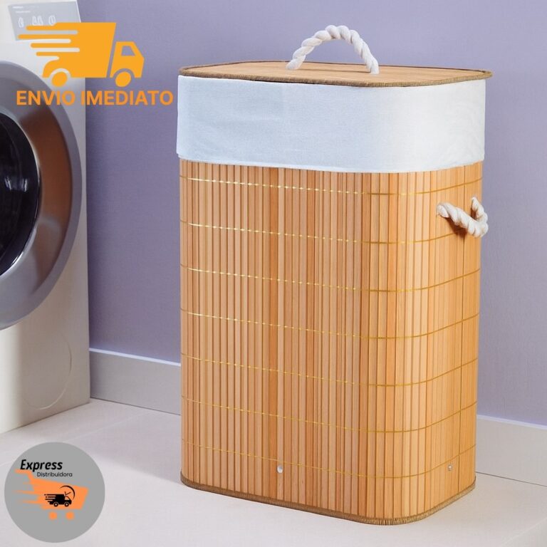 Cesto De Roupa Suja Bambu 72 Litros Lavanderia Com