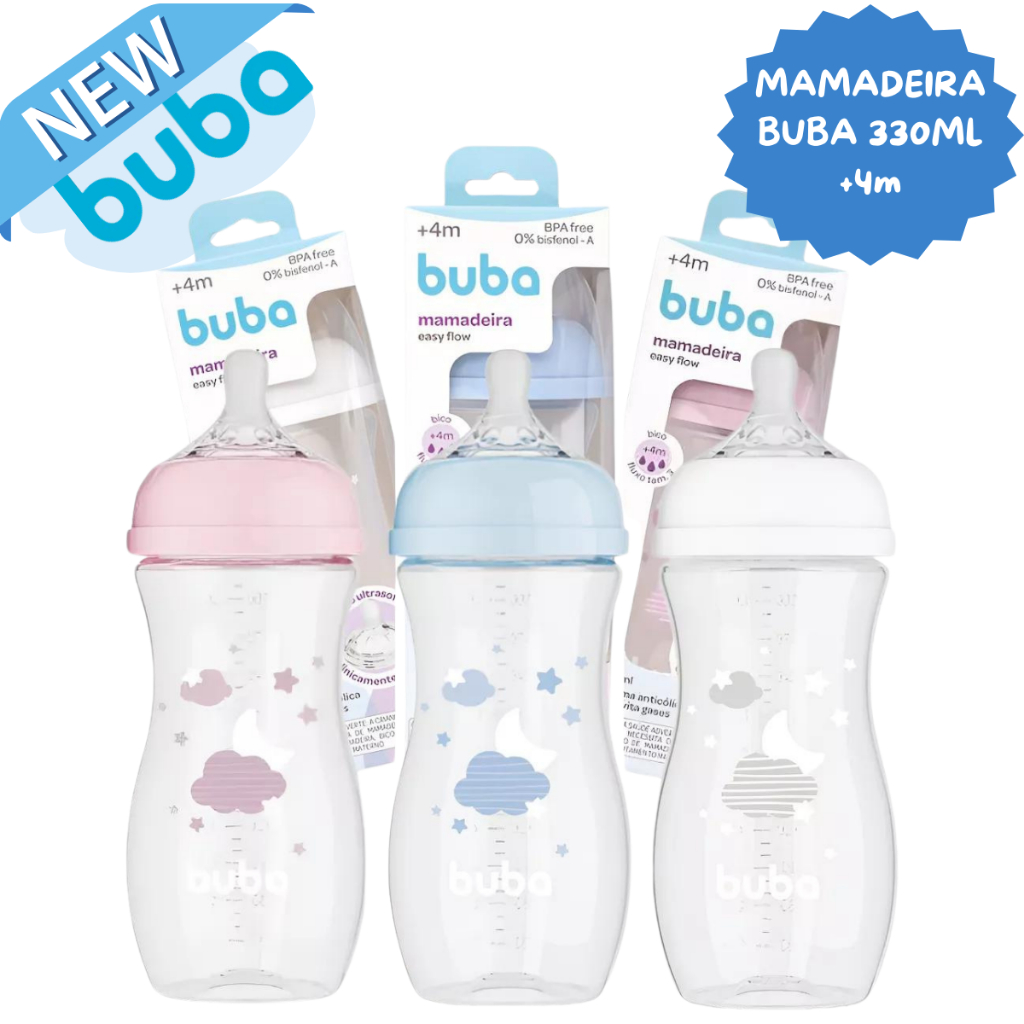 Mamadeira Infantil 330ml Anticólica Buba +4m Bpa Free