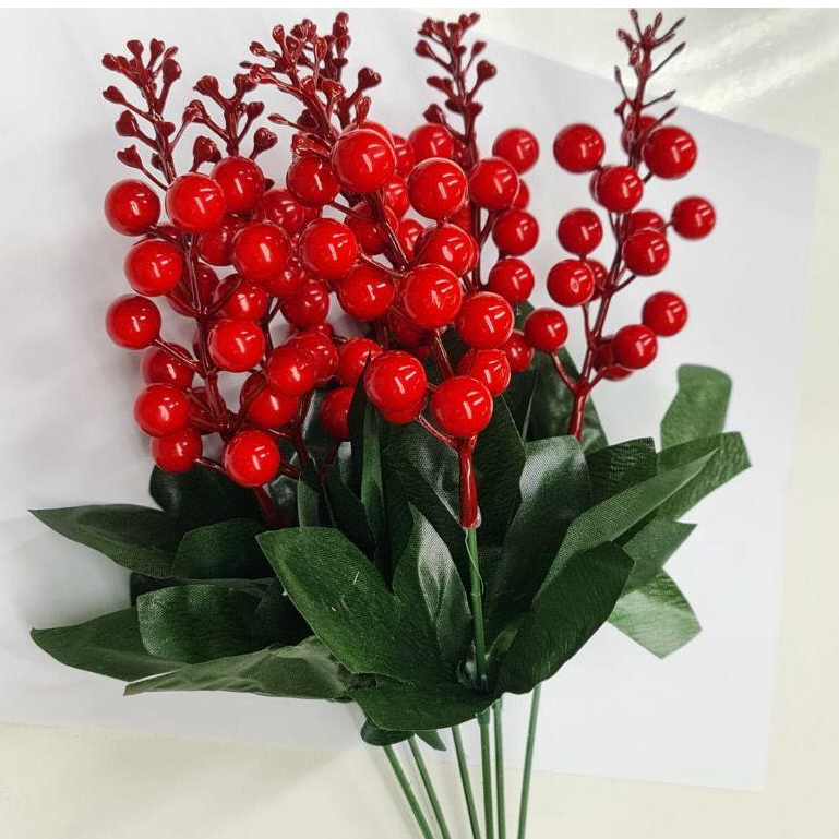5 azevinho artificial de natal,holly berry vermelh