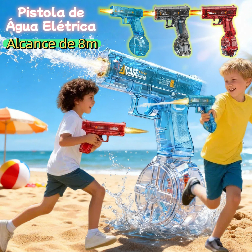 Pistola de Água Elétrica com Luz – Metralhadora Aquática Automática Recarregável | Brinquedo Lançado