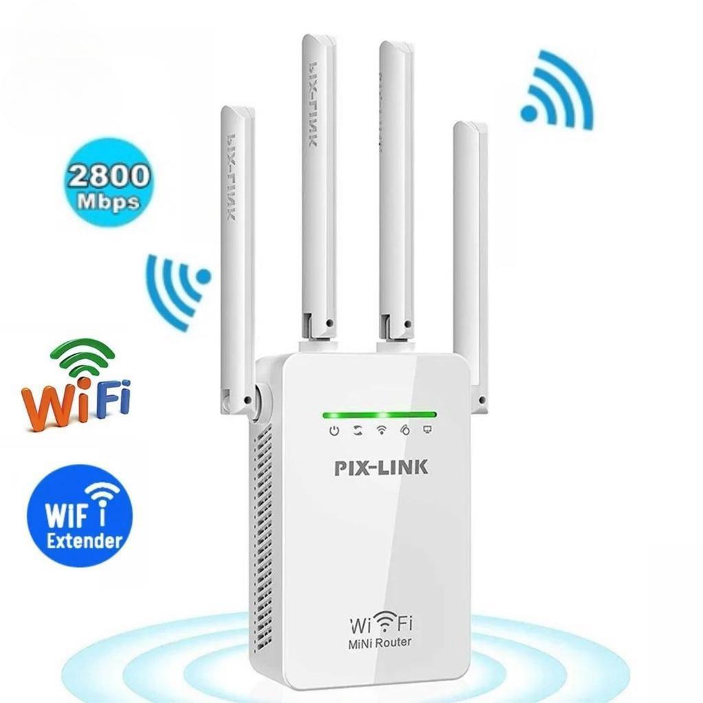 Repetidor e Roteador Wifi 4 Antenas Amplificador De Sinal 2800M Pix-link