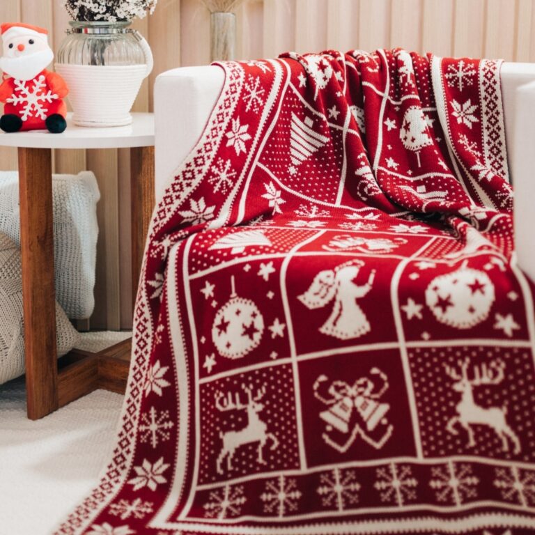 Manta Natalina Decorativa Tricot Macia Desenho com