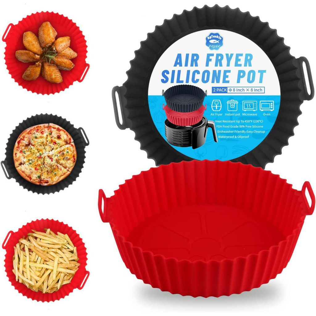 KIT Forma De Silicone Para Air Fryer Forno Microondas Fritadeira Assadeira  Reutilizável Antiaderent